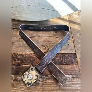 Guido Angelina soft brown tooled Embellished Women's Belt, sz L